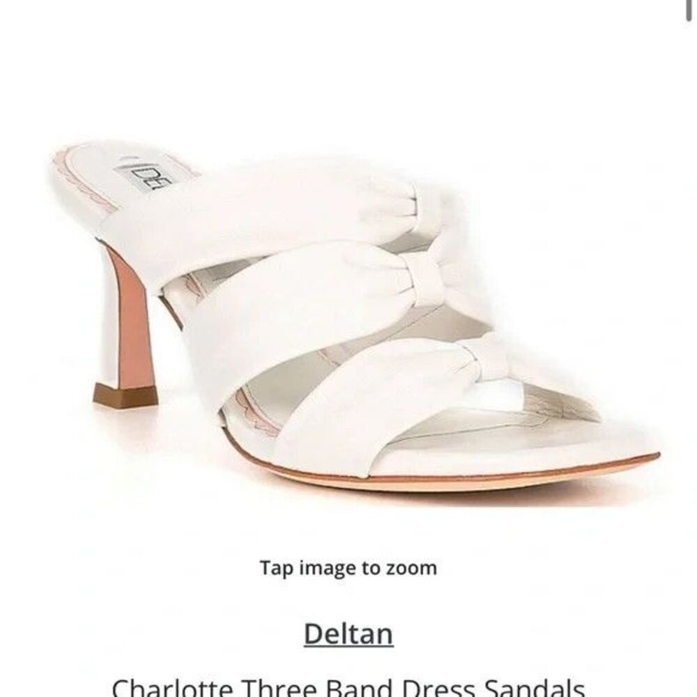 Deltan Charlotte White Leather Puffy Triple Strap Scallop Trim Sandals Sz 7.5M